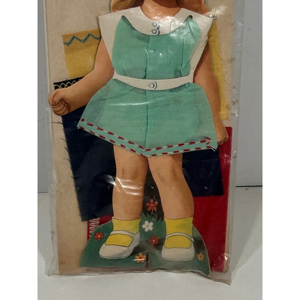 Vintage Paper Doll Set with Fabric Scraps and Pattern Sheet Blonde Girl Toy